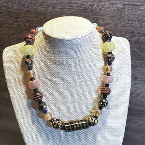 New Vintage 90s Y2K India Artisan Glass Beads Black Multi Necklace OOAK Style A